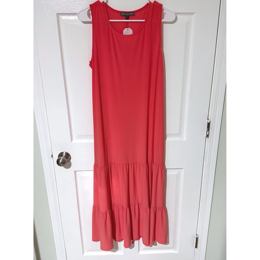 Kate & Mallory Coral Sleeveless Tiered Maxi Dress L T5148HQ